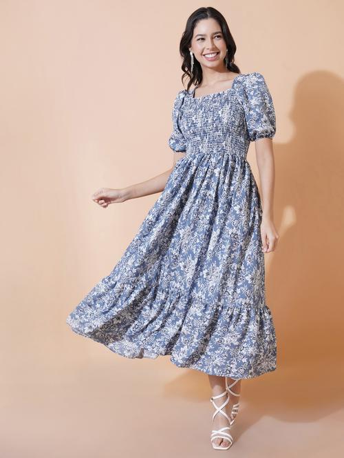 women printed puff sleeve tiered dress - 21982123 - Very Small Image - 1
