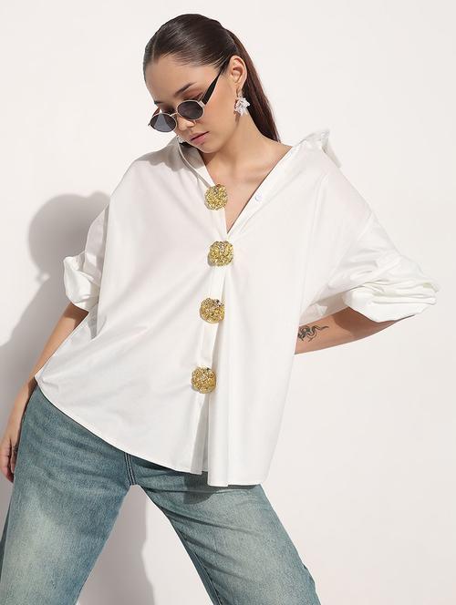 women white solid long sleeve relaxed fit shirt - 21982936 - Very Small Image - 1