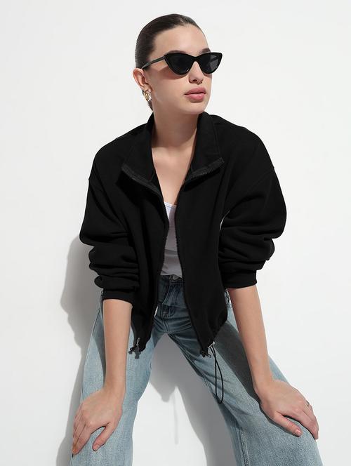 women striped long sleeve stand collar crop jacket - 21983009 - Very Small Image - 1