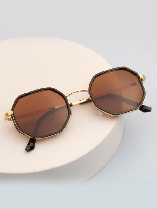 ted smith unisex brown octagon metal sunglasses with polarised lens - 21983092 - Very Small Image - 1
