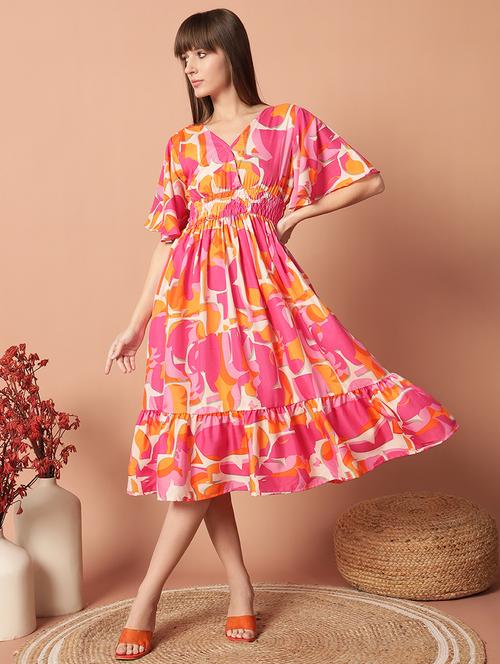 women printed flared sleeve tiered dress - 21983178 - Very Small Image - 1