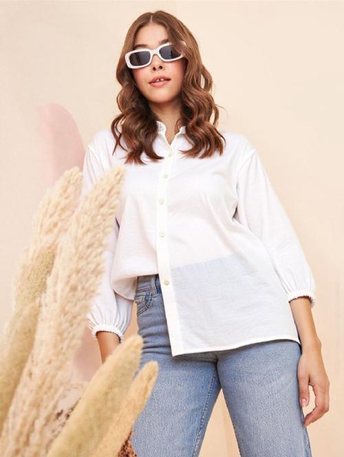 women white solid mandarin collar relaxed fit shirt - 21983453 - Very Small Image - 1