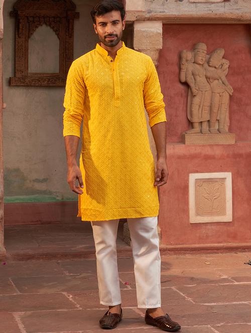 yellow rayon kurta pyjama ethnic wear set - 21986011 - Very Small Image - 1