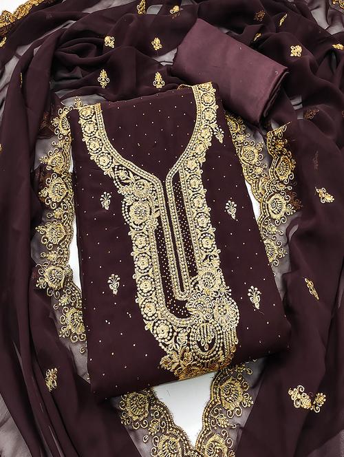 women solid with work embroidered unstitched suit set - 21986685 - Very Small Image - 1