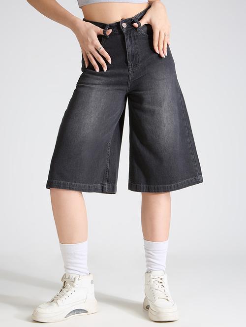 women washed high rise denim bermuda short - 21991221 - Very Small Image - 1