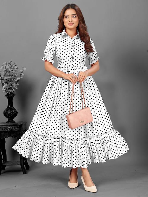 women polka doted collared tiered dress - 21991362 - Very Small Image - 1