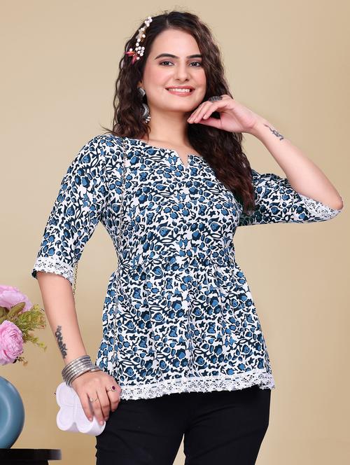 women printed notch neck a-line kurti - 21992216 - Very Small Image - 1