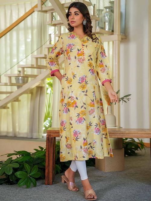 women floral print three quarter sleeve a-line kurta - 21993570 - Very Small Image - 1