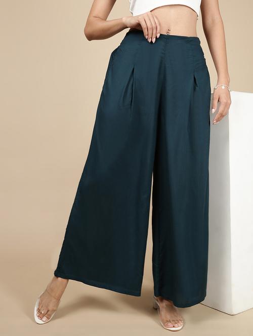 women solid high rise flared palazzo - 21993780 - Very Small Image - 1