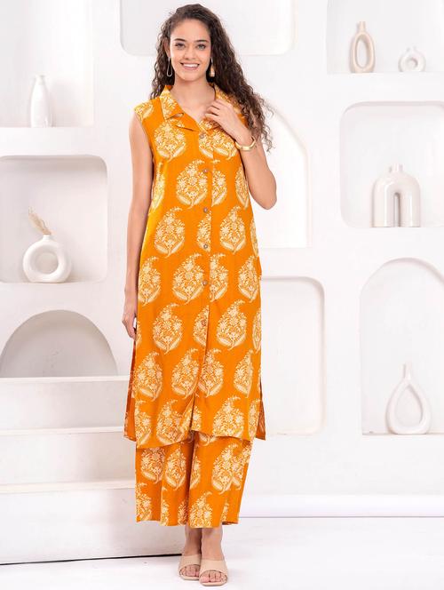 women printed sleeveless kurta and palazzo set - 21995123 - Very Small Image - 1