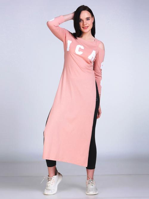 women typographic cold shoulder long top - 21996400 - Very Small Image - 1