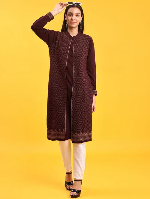 women self designed long sleeve straight woolen kurta - 21996677 - Very Small Image - 1
