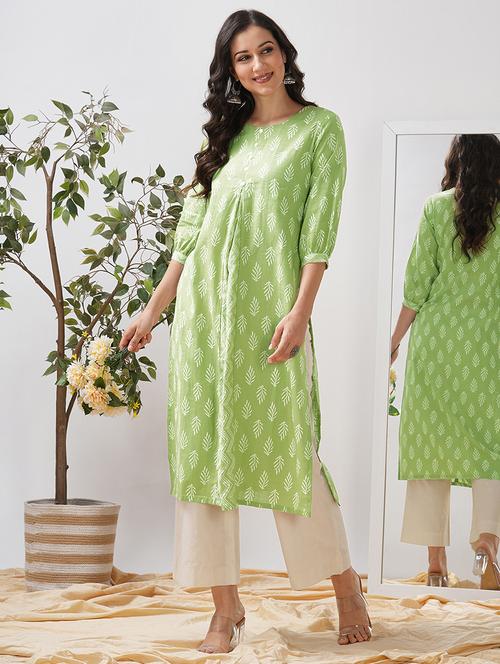 women printed three quarter sleeve a-line kurta - 21997241 - Very Small Image - 1