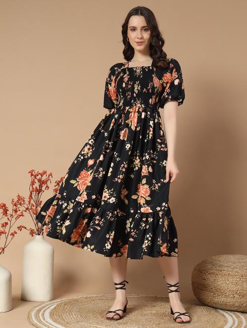 women floral printed puff sleeve tiered dress - 21997284 - Very Small Image - 1