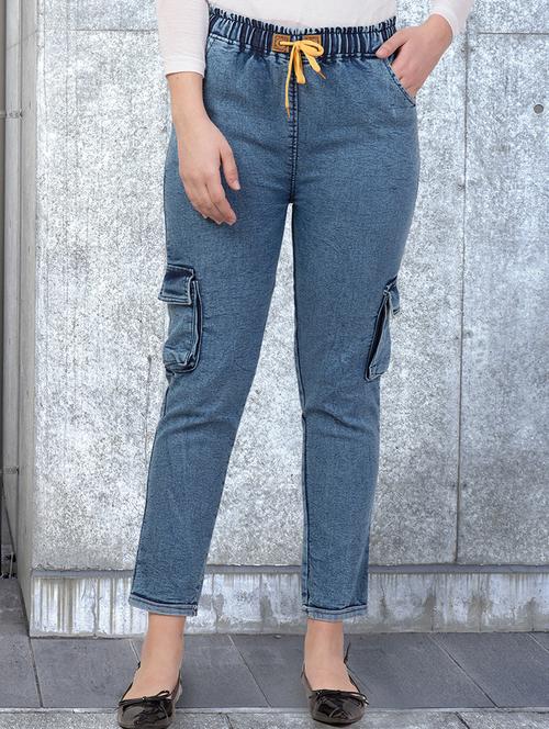 women solid mid rise denim cargo - 21997901 - Very Small Image - 1