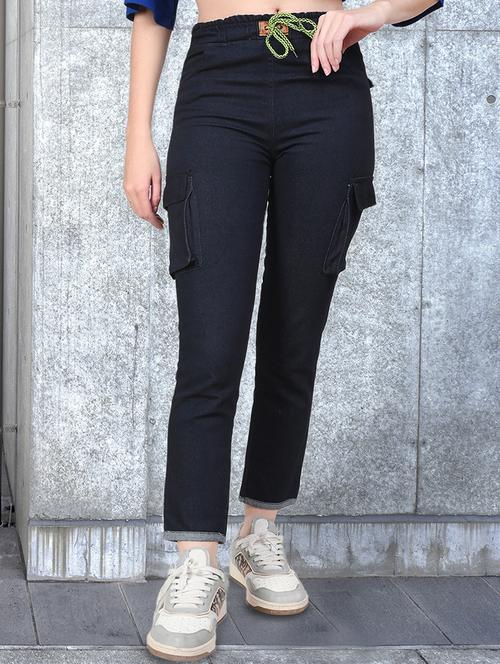 women solid mid rise denim cargo - 21997907 - Very Small Image - 1