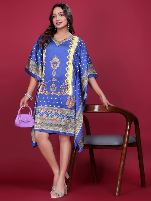 women printed kimono sleeve kaftan dress - 21998628 - Very Small Image - 1