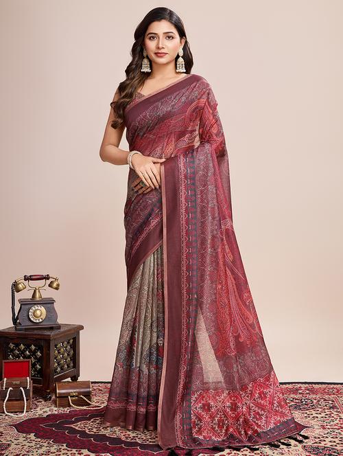 women printed casual wear saree with blouse - 21998808 - Very Small Image - 1
