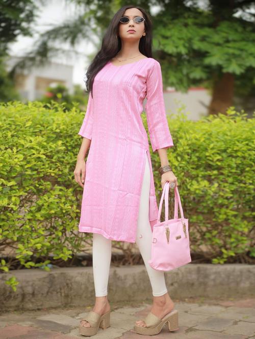 women self design three quarter sleeve straight kurta - 21999966 - Very Small Image - 1