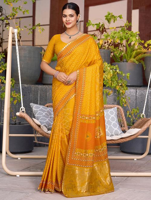 women printed bordered saree with blouse - 22000025 - Very Small Image - 1