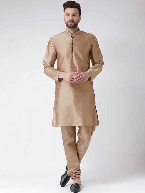 men solid mandarin neck kurta churidar ethnic wear set - 22000409 - Very Small Image - 1
