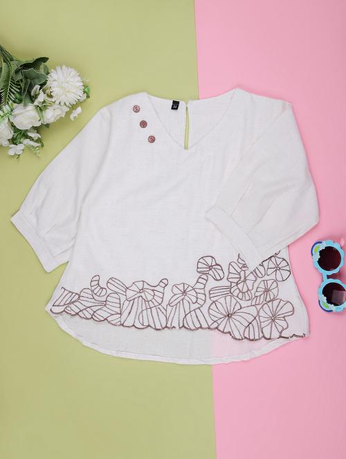 Girls Solid With Work Three Quarter Sleeve Top - 22002320 - Very Small Image - 1