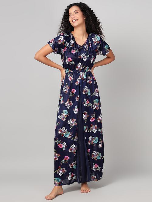 Women Floral Print Short Sleeve Nighty - 22002954 - Very Small Image - 1