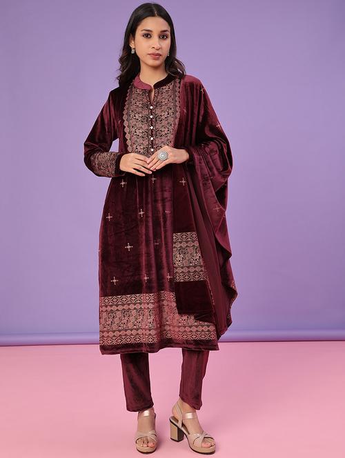 women printed long sleeve kurta pant with dupatta set - 22004249 - Very Small Image - 1