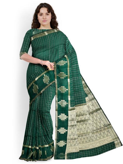 Women Checkered Bordered Saree With Blouse - 22006266 - Very Small Image - 1