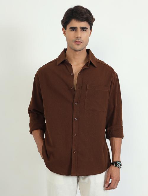 men solid long sleeve oversized casual shirt - 22007779 - Very Small Image - 1