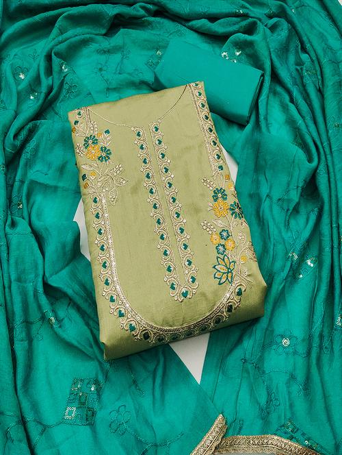 women solid with work embroidered unstitched suit set - 22009222 - Very Small Image - 1