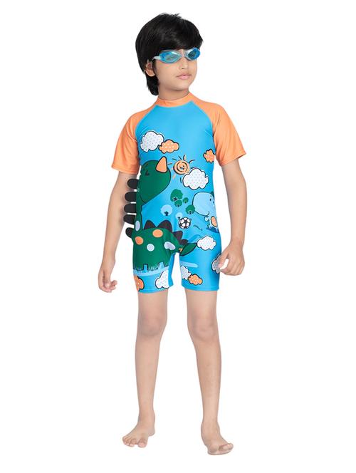 boys printed sports wear round neck swimsuit with goggles - 22011989 - Very Small Image - 1