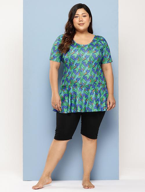 women plus size printed round neck swimsuit with goggles - 22012774 - Very Small Image - 1