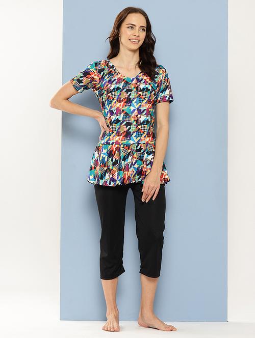 women printed round neck swimsuit with goggles - 22012809 - Very Small Image - 1