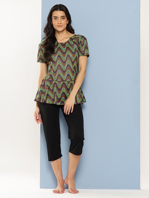 women printed round neck swimsuit with goggles - 22012810 - Very Small Image - 1