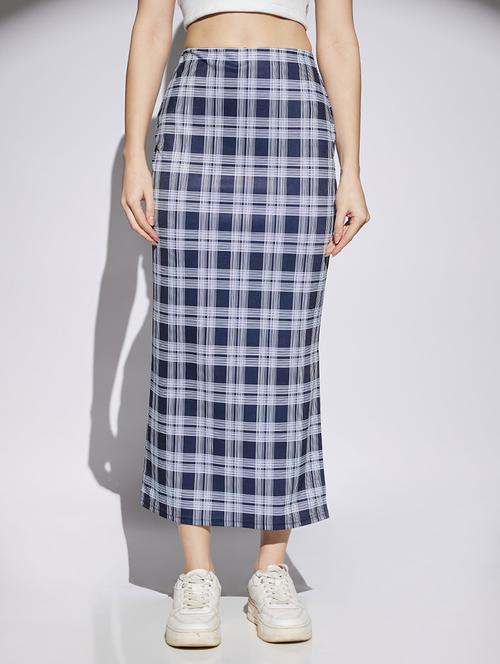 women checkered high rise straight skirt - 22013364 - Very Small Image - 1