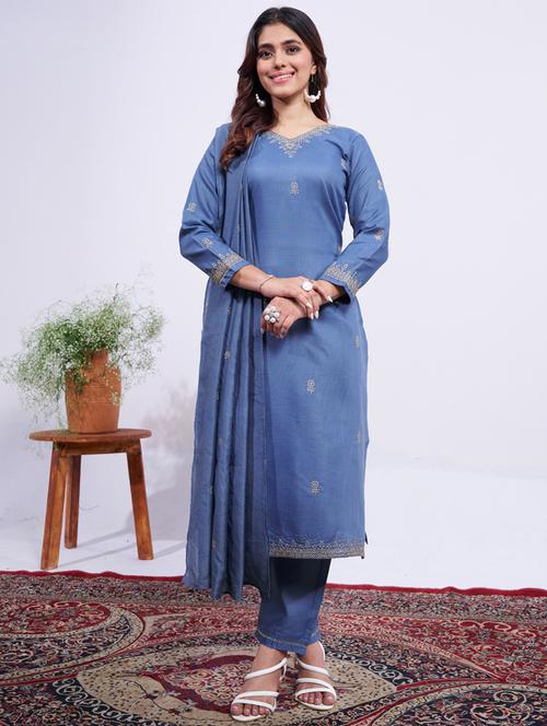 women three quarter sleeve kurta pant with dupatta set - 22014196 - Very Small Image - 1