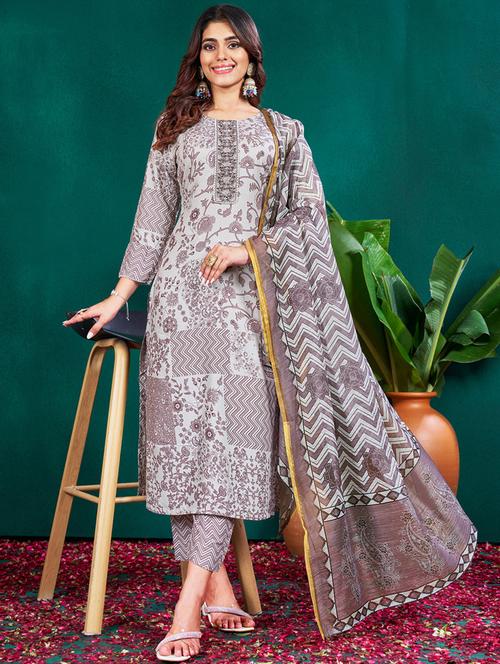women three quarter sleeve kurta pant with dupatta set - 22014212 - Very Small Image - 1