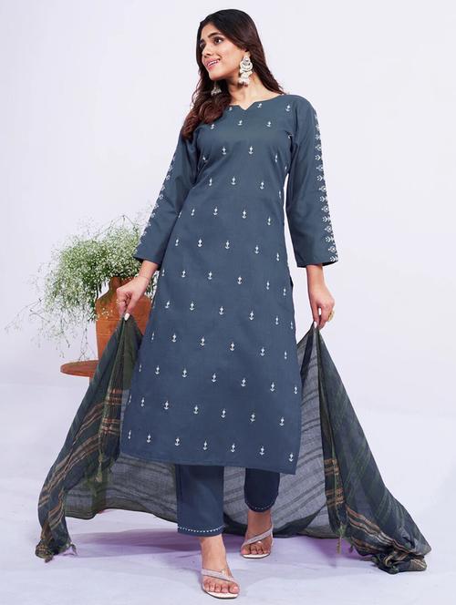 women embroidered three quarter sleeve kurta pant with dupatta set - 22014241 - Very Small Image - 1