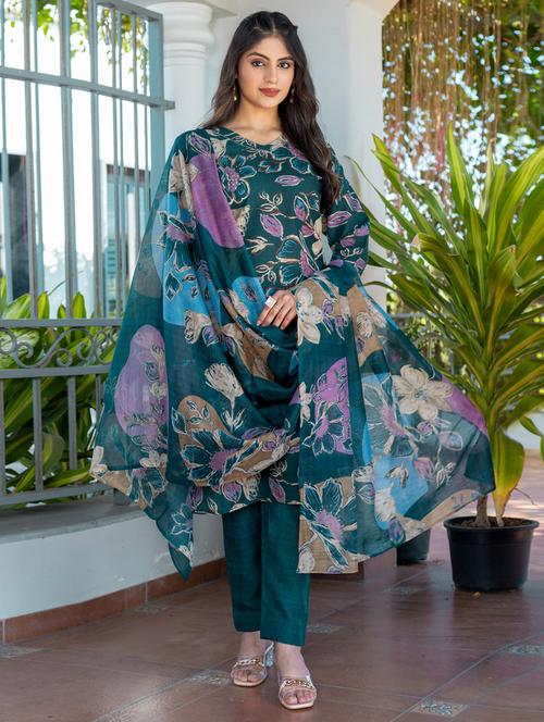 women three quarter sleeve kurta pant with dupatta set - 22014257 - Very Small Image - 1