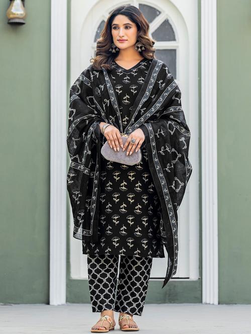 women printed three quarter sleeve kurta pant with dupatta set - 22014263 - Very Small Image - 1