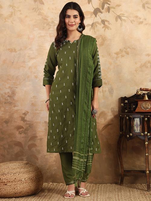 women three quarter sleeve kurta pant with dupatta set - 22014284 - Very Small Image - 1