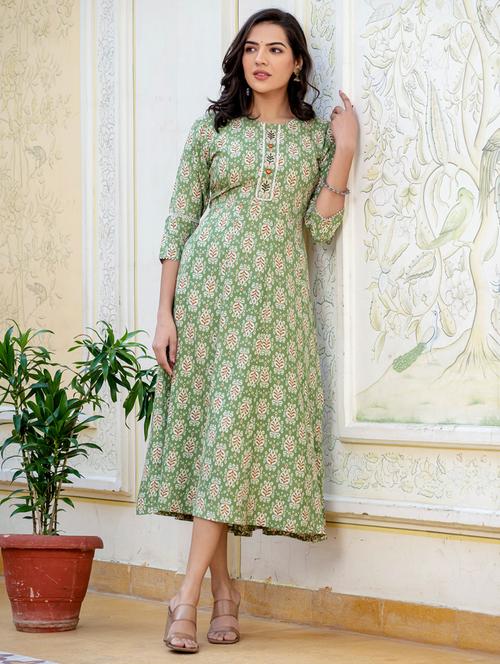 women printed three quarter sleeve anarkali kurta - 22014317 - Very Small Image - 1