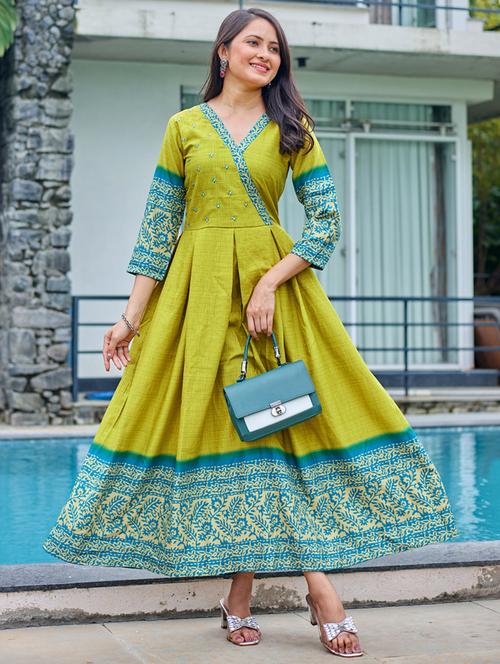 women printed three quarter sleeve anarkali kurta - 22014343 - Very Small Image - 1