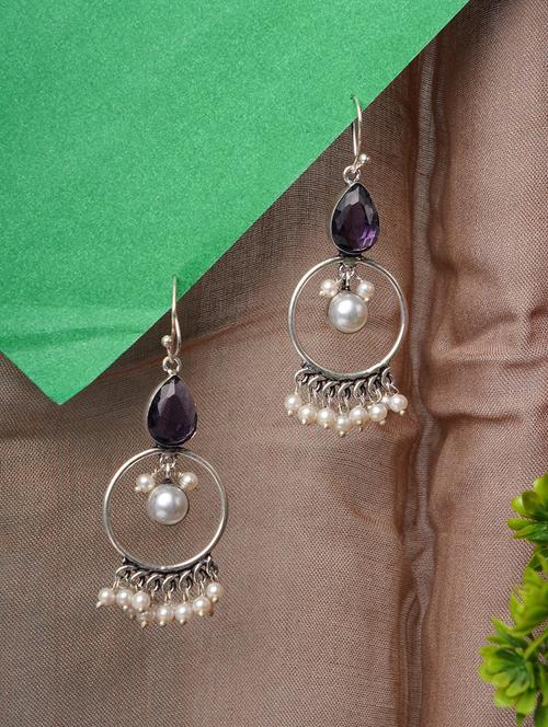 crystals studded and beaded circular drop earrings - 22014495 - Very Small Image - 1