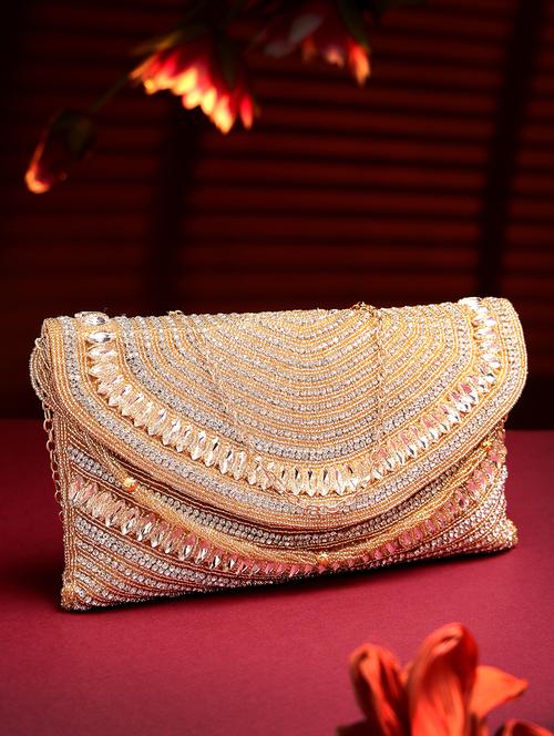 gold embellished party clutch with chain strap - 22017140 - Very Small Image - 1