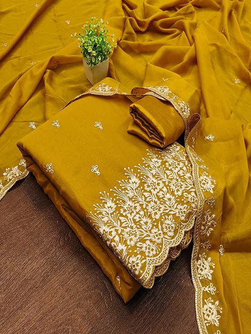 women solid with work embroidered unstitched suit set - 22018794 - Very Small Image - 1