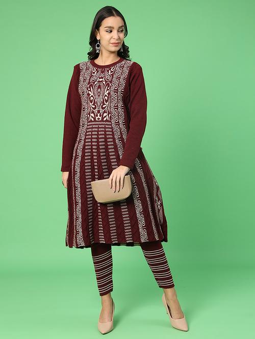 women self designed woolen kurta and pant set - 22019582 - Very Small Image - 1