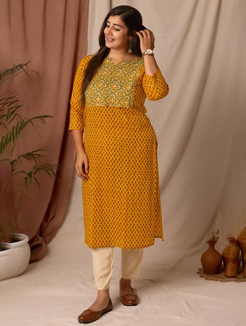 women printed three quarter sleeve straight kurta - 22019994 - Very Small Image - 1