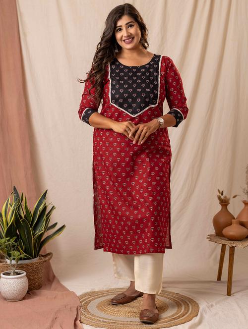 women printed three quarter sleeve straight kurta - 22019996 - Very Small Image - 1